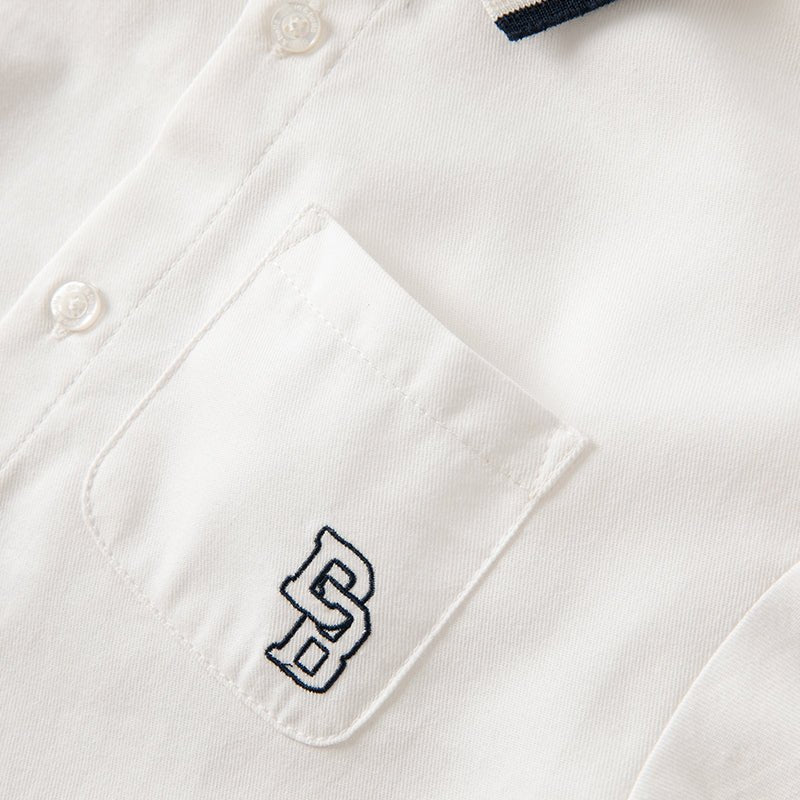 Contrast Striped Trim Boy White Shirt   0cm