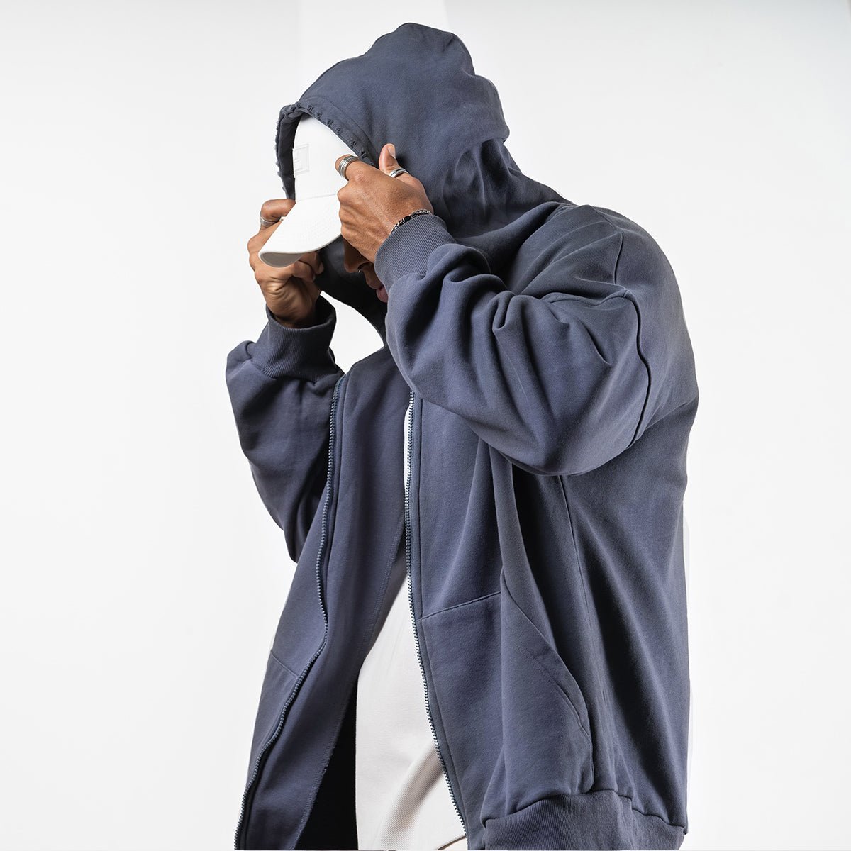 Cozy Heavyweight Zip Through Navy Hooded Jacket   0cm