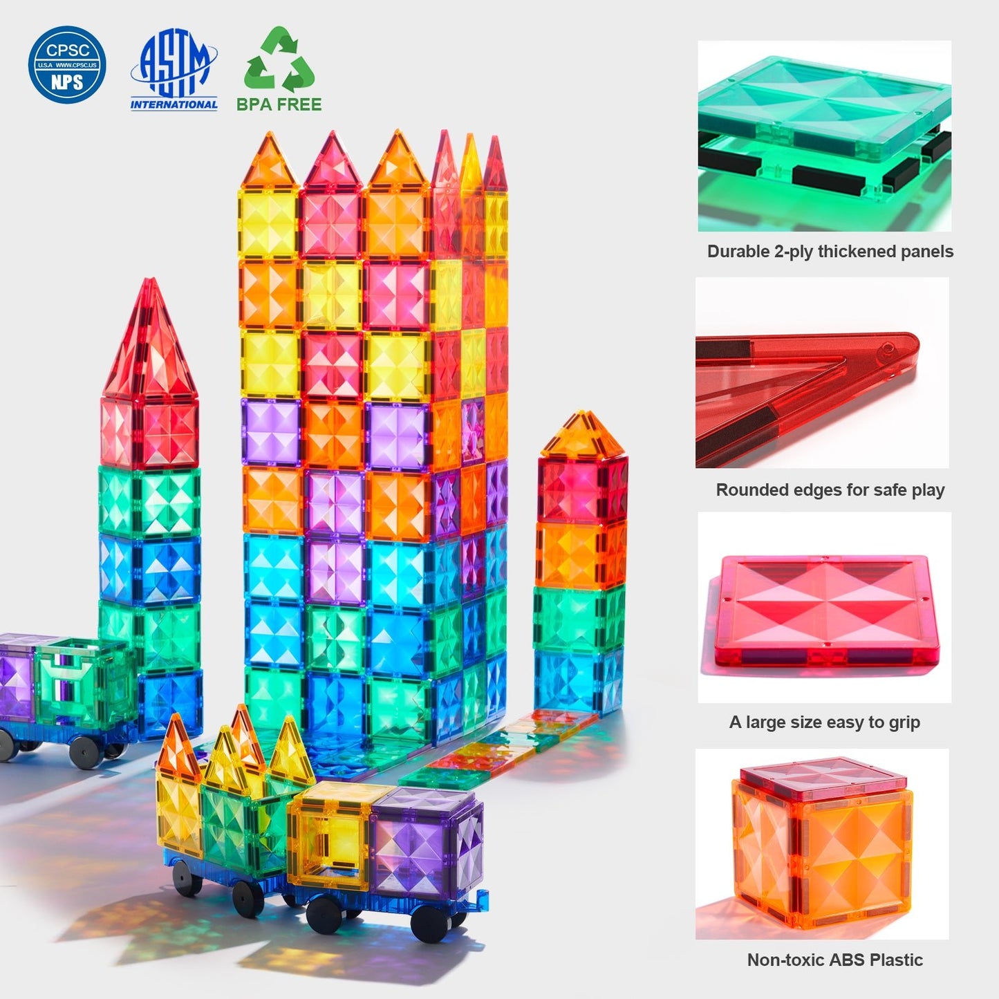 Creative Pack 60pcs Rainbow Magnetic Tiles   0cm