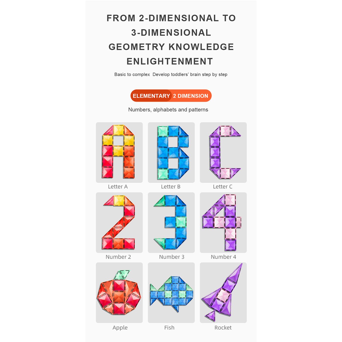 Creative Pack 60pcs Rainbow Magnetic Tiles - 0cm