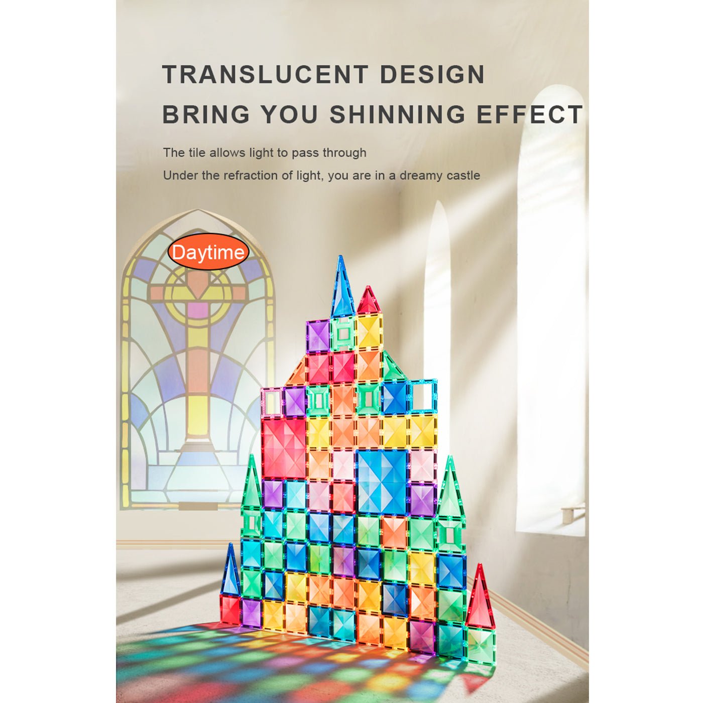 Creative Pack 60pcs Rainbow Magnetic Tiles   0cm