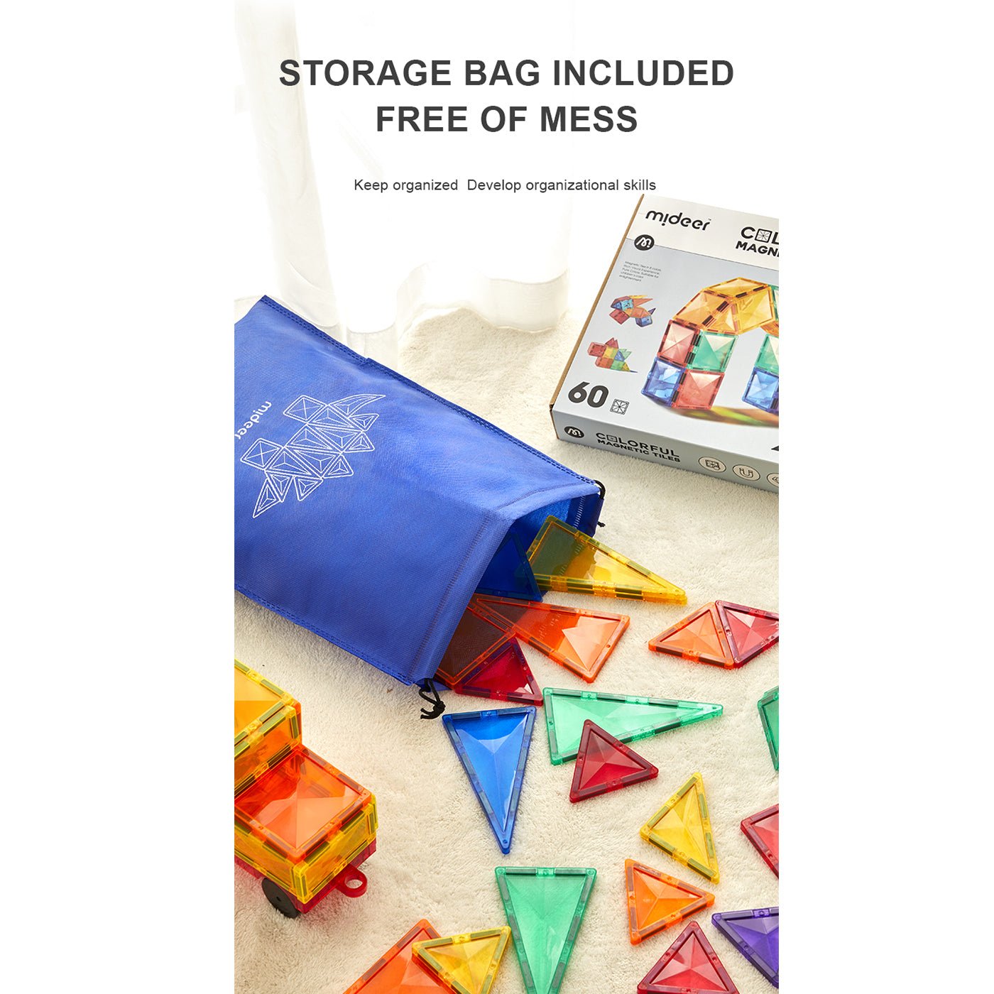 Creative Pack 60pcs Rainbow Magnetic Tiles - 0cm