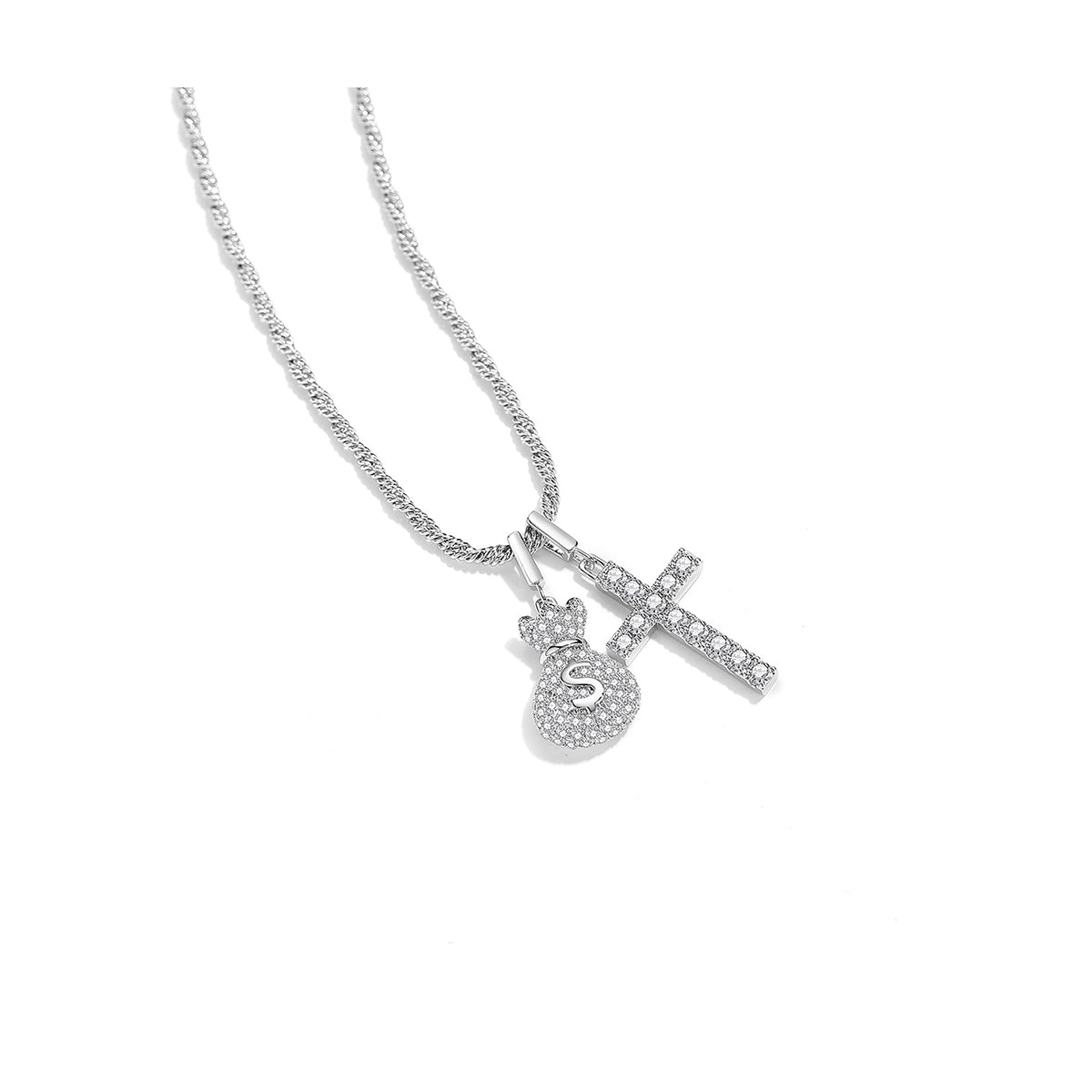 Cross Blessing Bag Silver Necklace