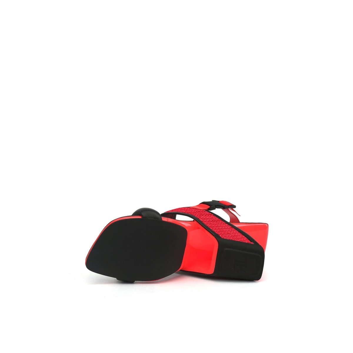 Cross Hollow Heeled Gradient Wide Strap Square Toe Red Sandals - 0cm
