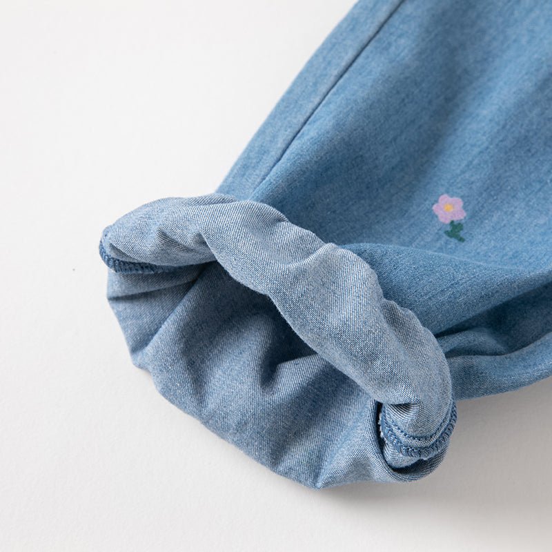 Daisy Embroidery Ribbon Pocket Girl Blue Jeans   0cm