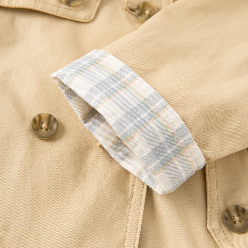 Darling Plaid Detail Unisex Khaki Hooded Trench Coat   0cm