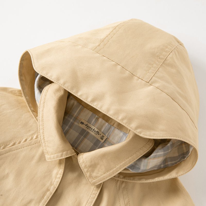 Darling Plaid Detail Unisex Khaki Hooded Trench Coat   0cm