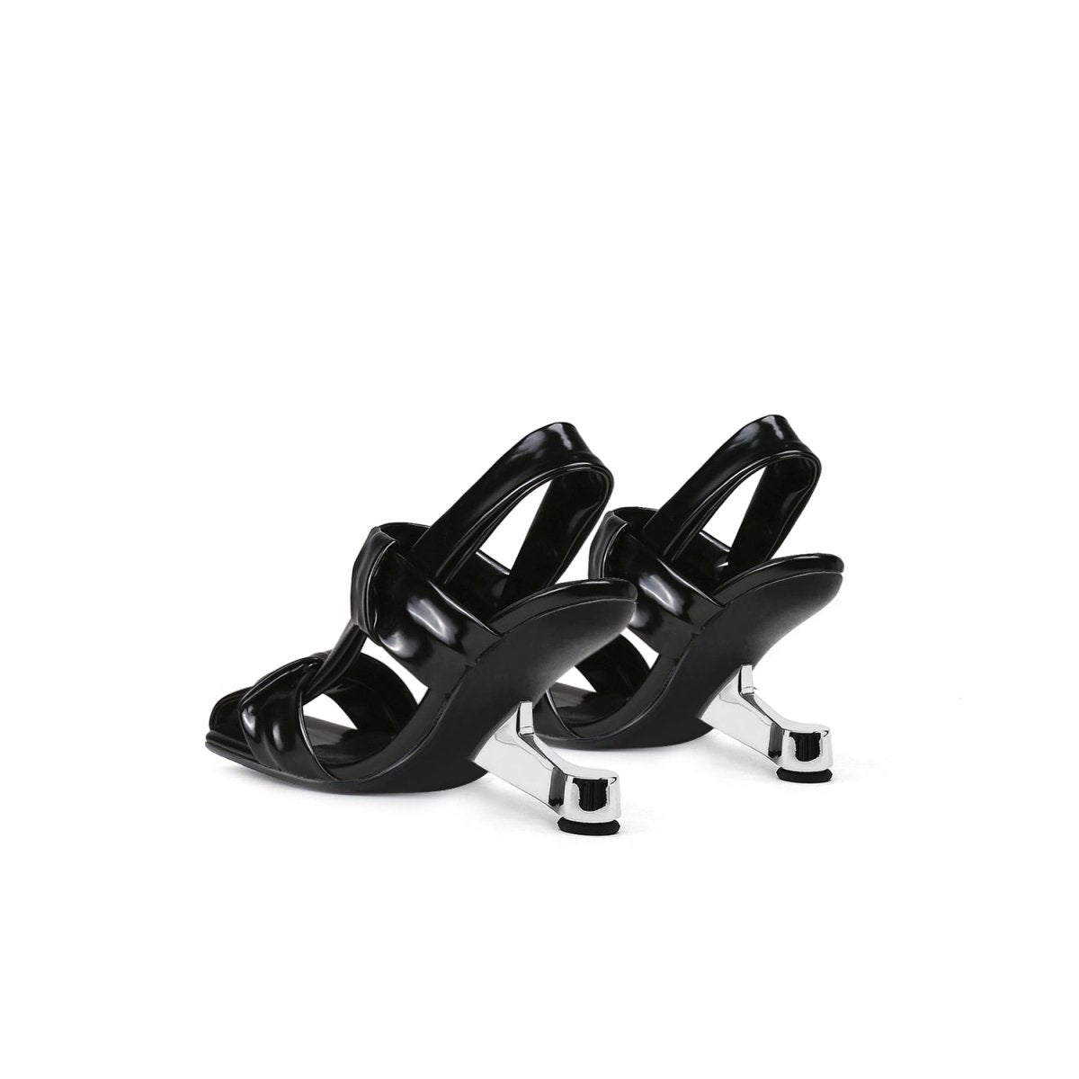 Devil Knot Strange Heel Patent Black Sandals - 0cm