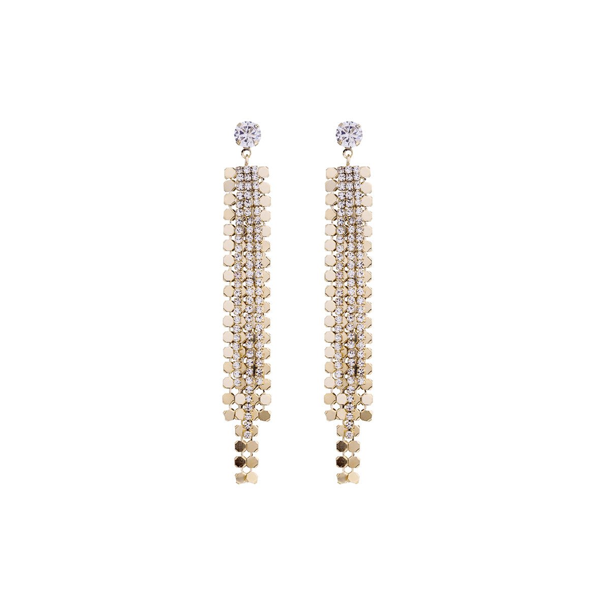 Diamante Waterfall Gold Earrings - 0cm
