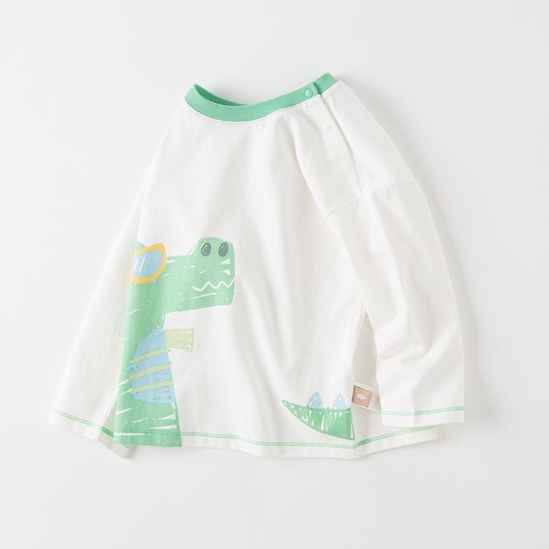 Dinosaur Graffiti Boy Long Sleeve Green Tee   0cm