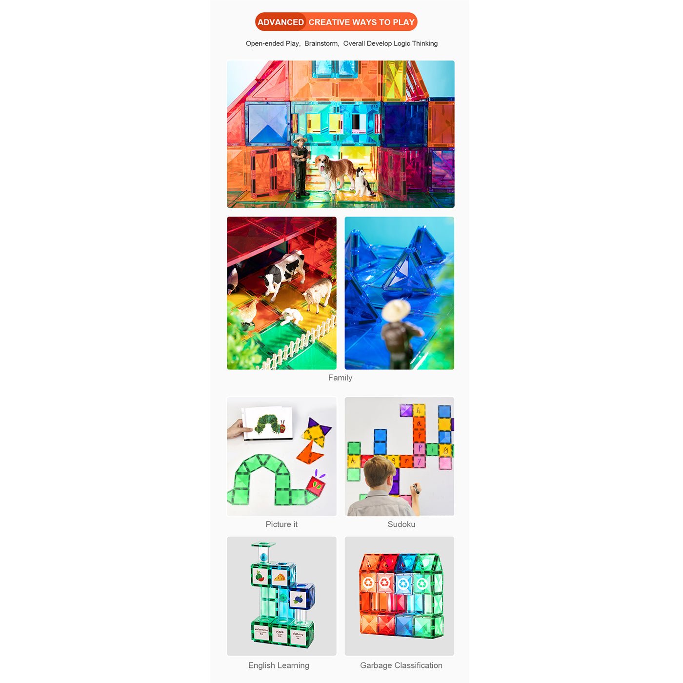 Distinctive Pack 100pcs Rainbow Magnetic Tiles - 0cm