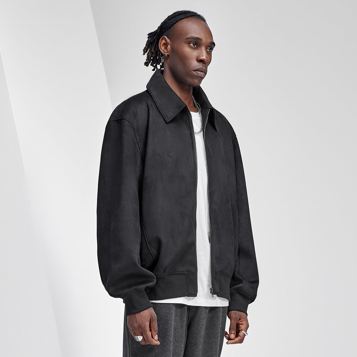 Distressed Suede Zip Through Black Jacket   0cm