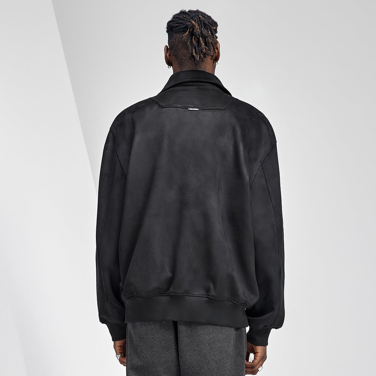Distressed Suede Zip Through Black Jacket   0cm