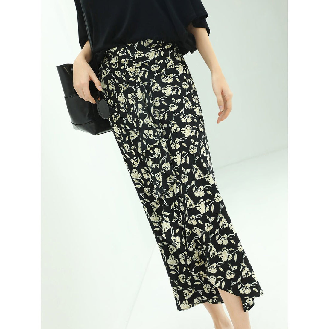 Doci Flower Shirring Black Wrap Skirt - 0cm