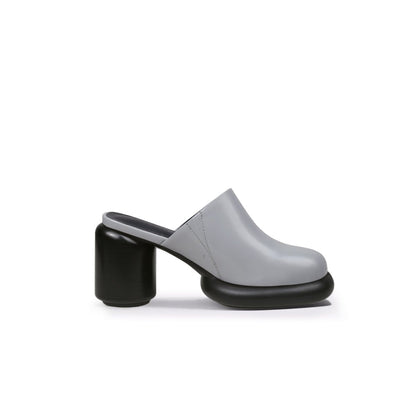 Donut Stool-heel Grey Mules - 0cm