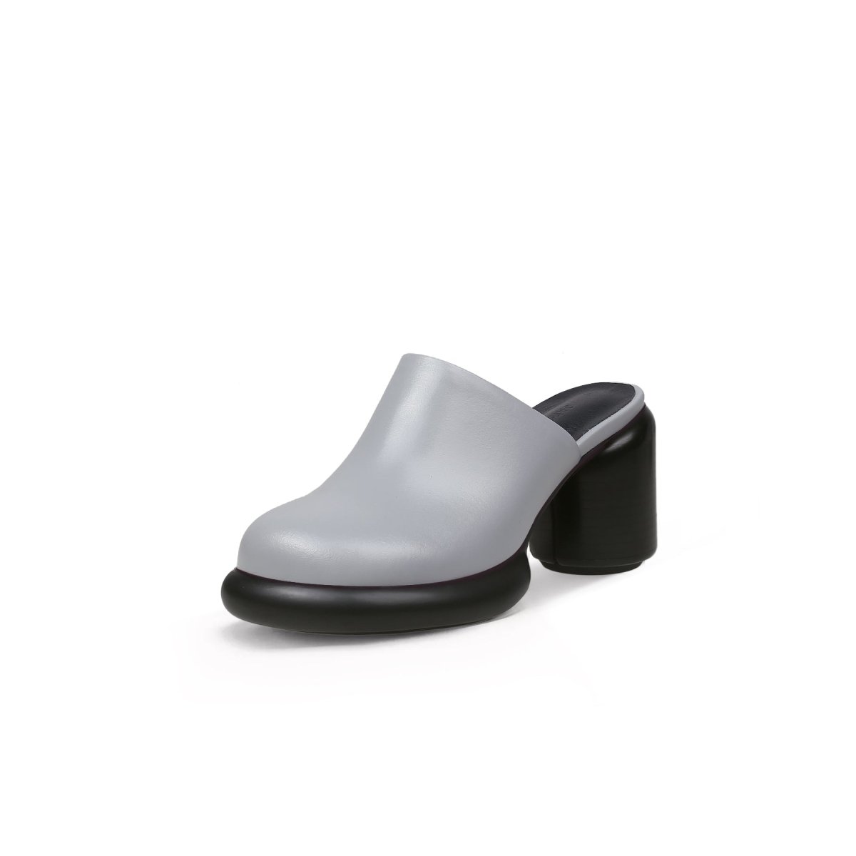 Donut Stool-heel Grey Mules - 0cm