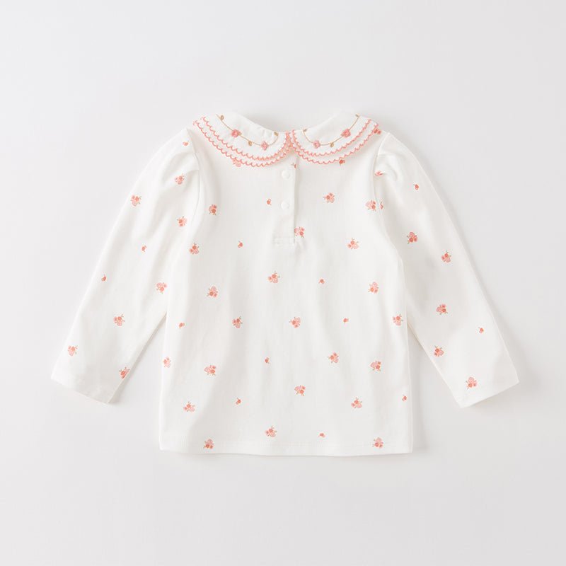 Double Embroidered Collar Girl Bouquet White Tee   0cm
