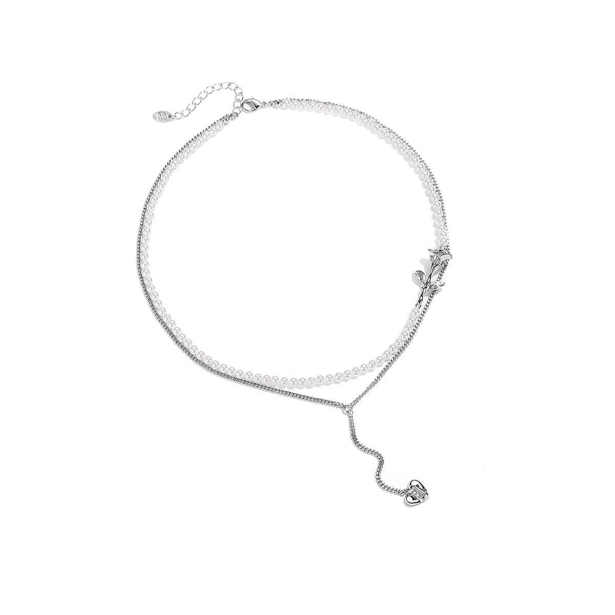 Double Layered Lily Flower Silver Necklace   0cm