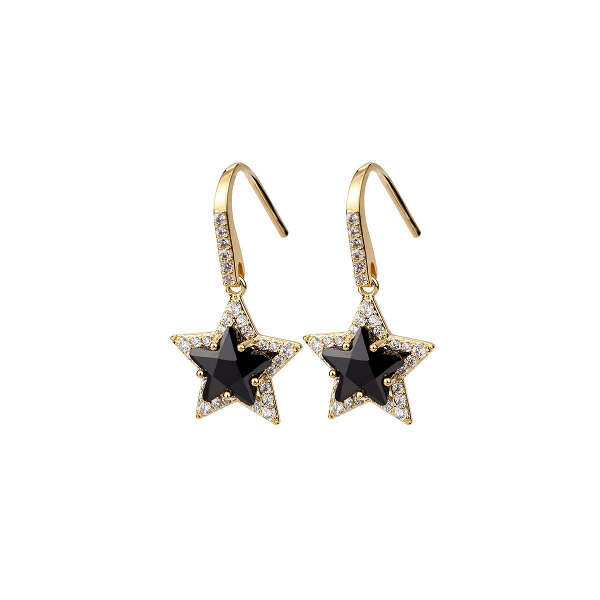 Double Stars Black Earrings