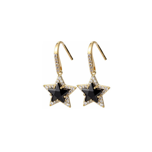 Double Stars Black Earrings