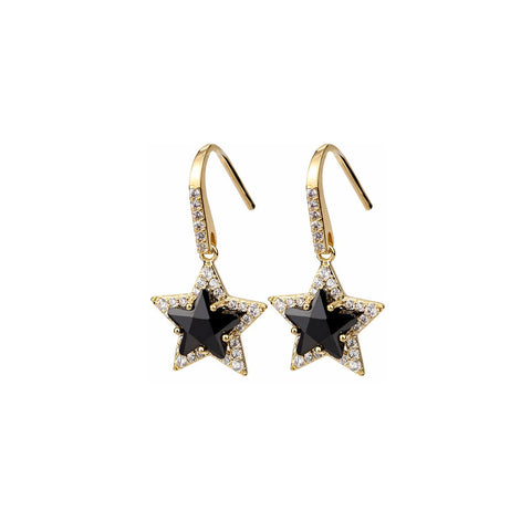 Double Stars Black Earrings