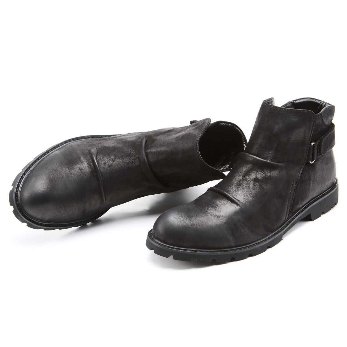 Easy Mind Slip On Adjustable Strap Black Leather Ankle Boots - 0cm