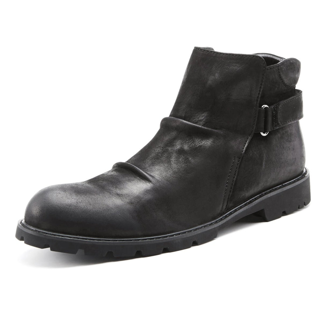 Easy Mind Slip On Adjustable Strap Black Leather Ankle Boots - 0cm