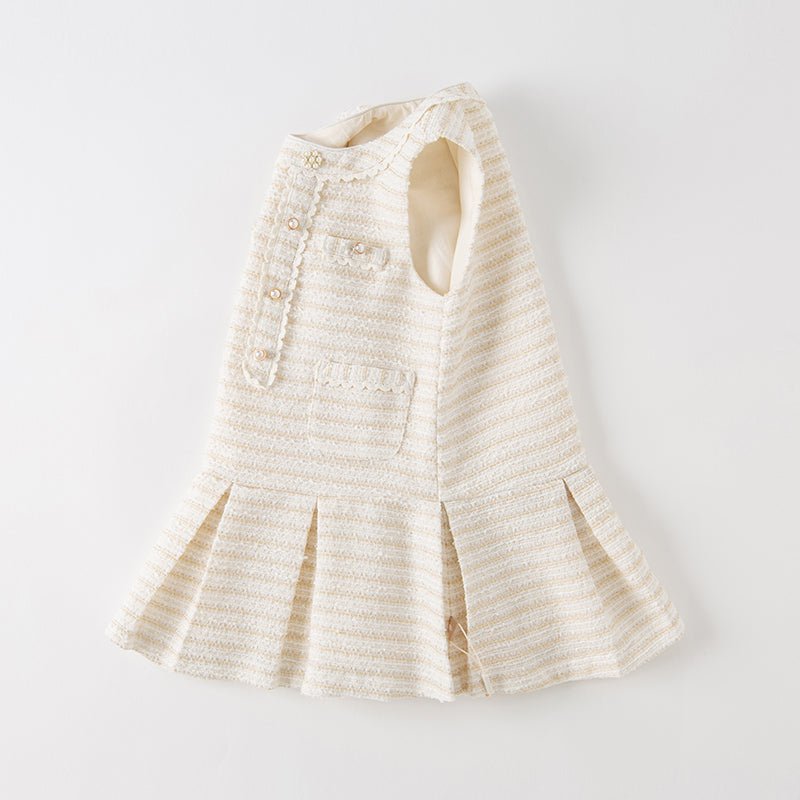 Embellished Pearl Flower Sleeveless Girl Beige Dress   0cm