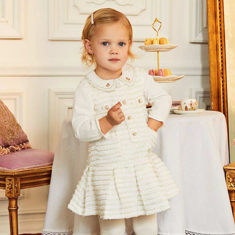 Embellished Pearl Flower Sleeveless Girl Beige Dress   0cm