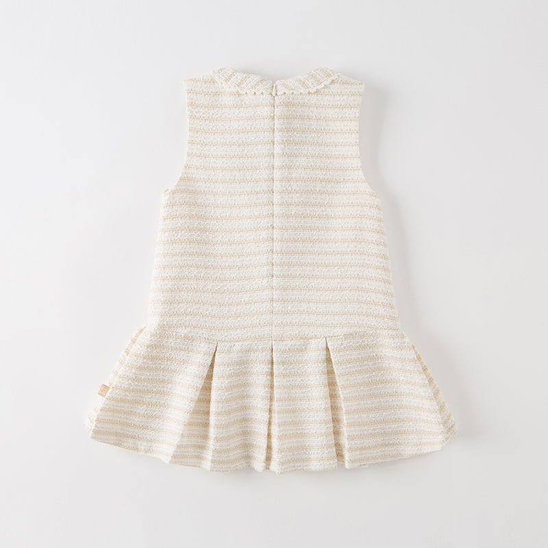 Embellished Pearl Flower Sleeveless Girl Beige Dress   0cm