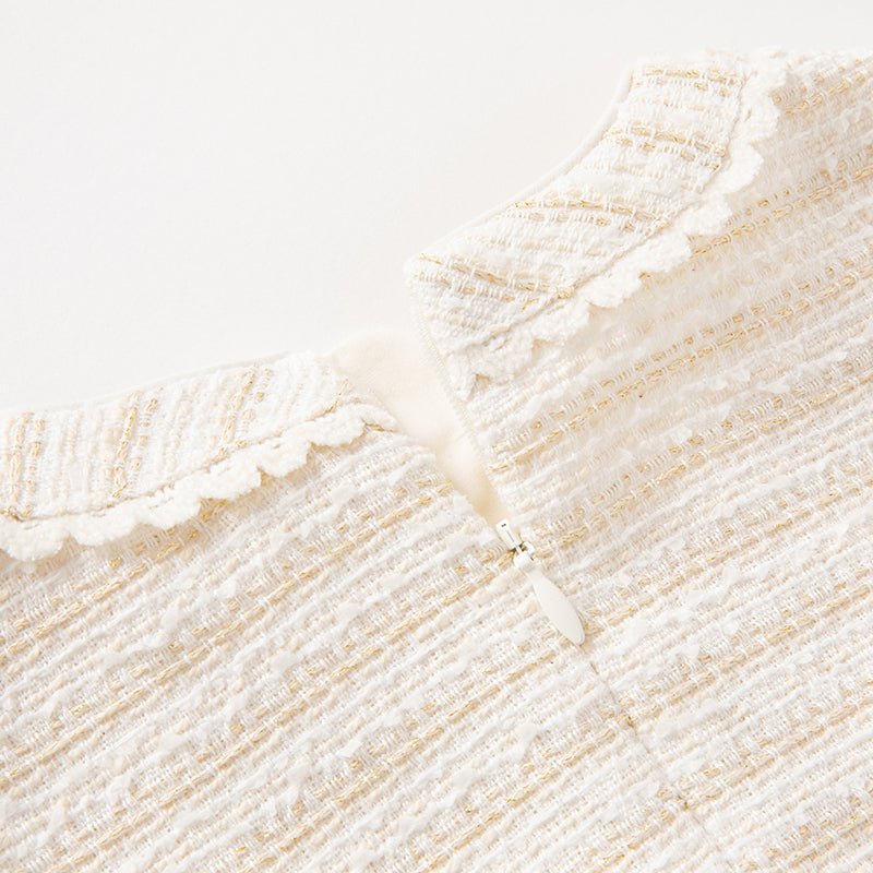 Embellished Pearl Flower Sleeveless Girl Beige Dress   0cm