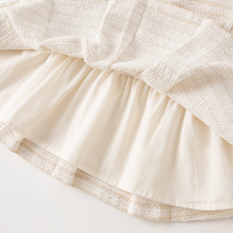 Embellished Pearl Flower Sleeveless Girl Beige Dress - 0cm