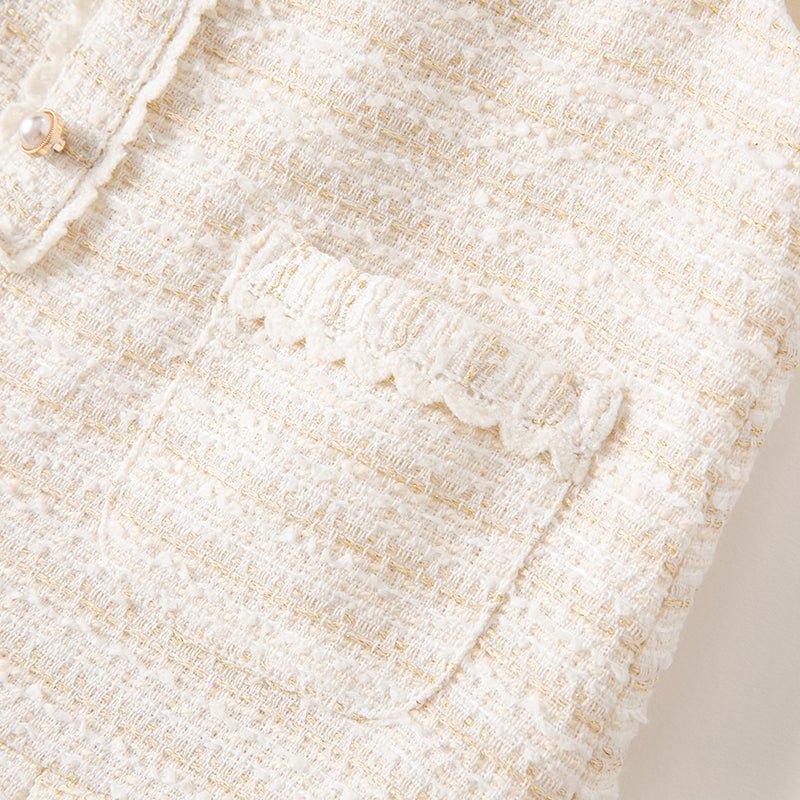 Embellished Pearl Flower Sleeveless Girl Beige Dress   0cm