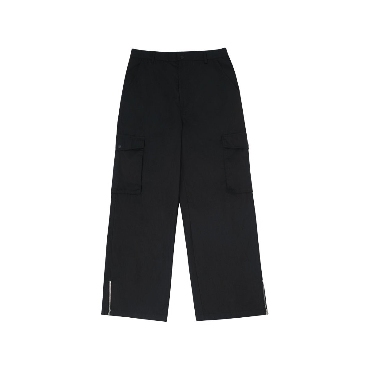 Exaggerated Pocket Baggy Fit Zip Hem Black Cargo Pants - 0cm