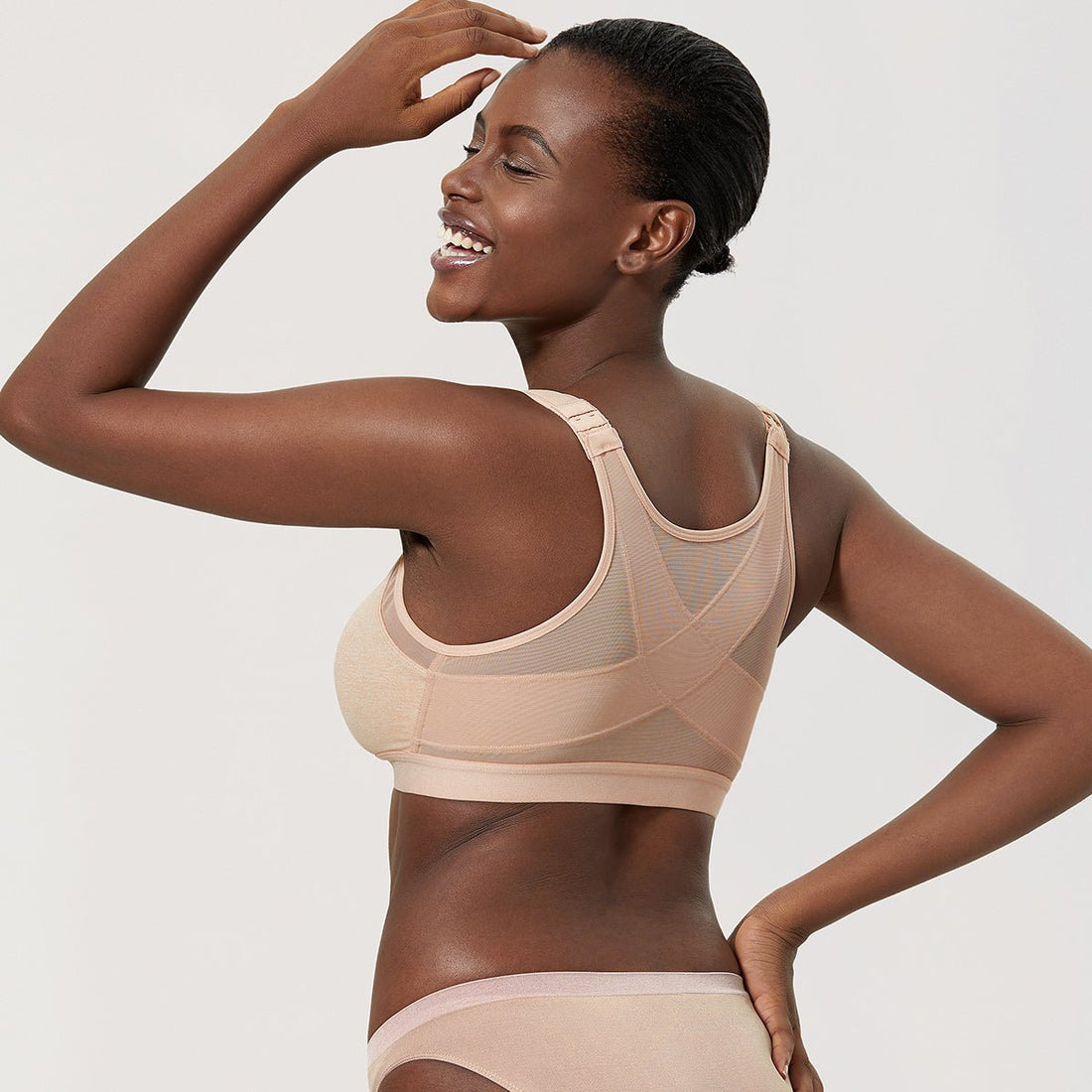 Extra Back Support Posture Wireless Apricot Full Coverage Bra - 0cm