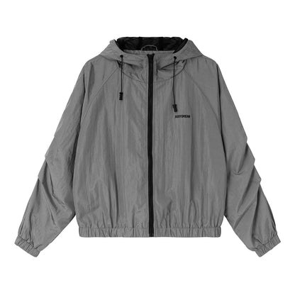 Extra Comfort Reflective Lightweight Grey Zip Hooded Windbreaker Jacket - 0cm