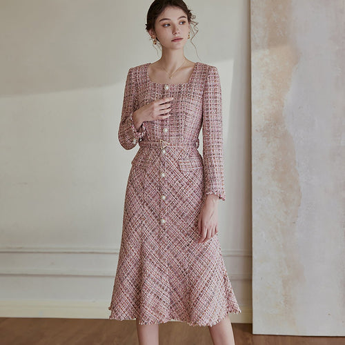 Fit and Flare Pink Square Neck Dress   0cm