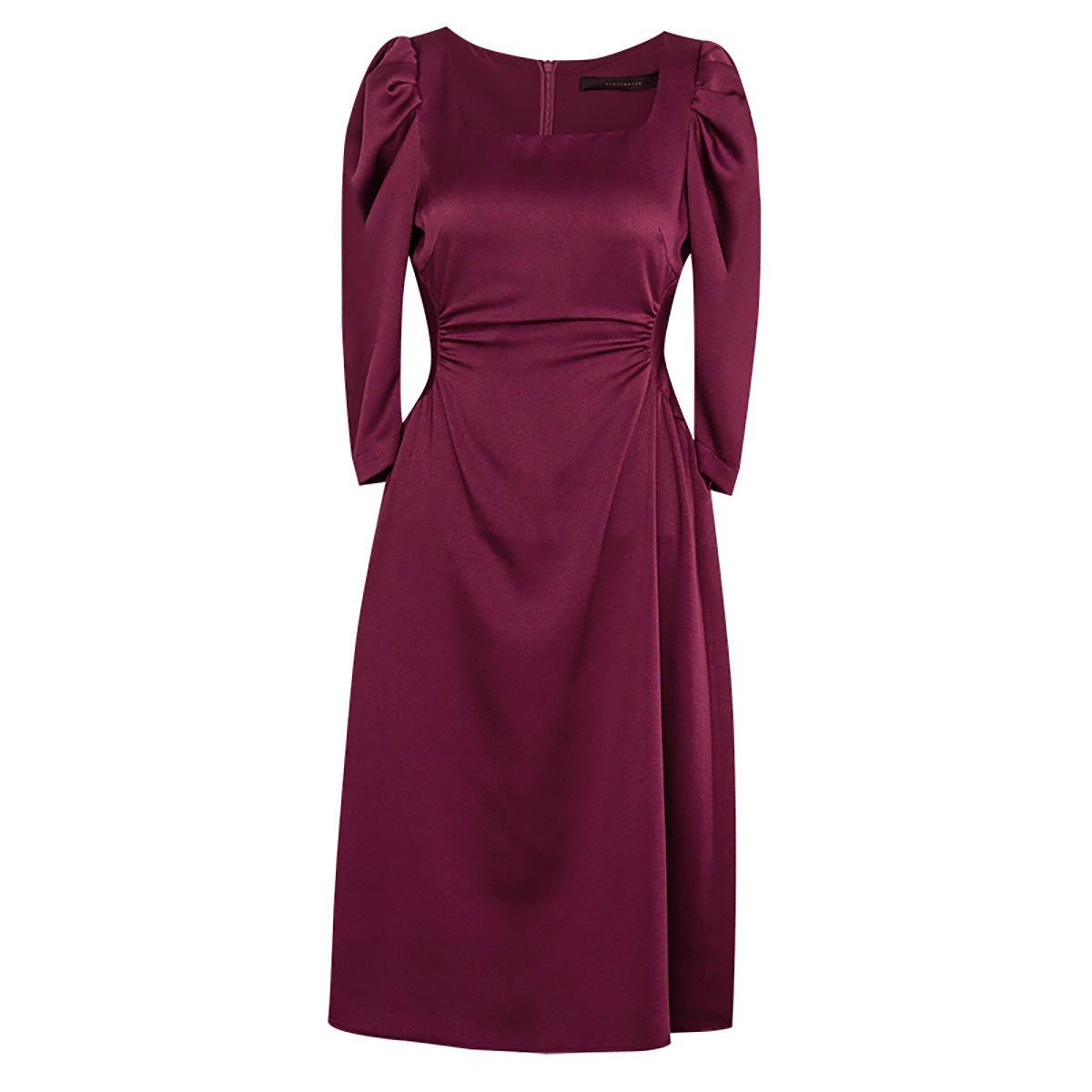 Flattering Gathered Waist Dress in Wine   0cm