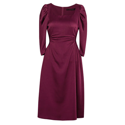 Flattering Gathered Waist Dress in Wine - 0cm