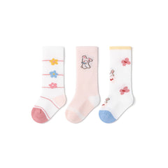 Floral Bunny Thin Mesh Breathable Baby Girl 3pcs Over The Knee Socks Set