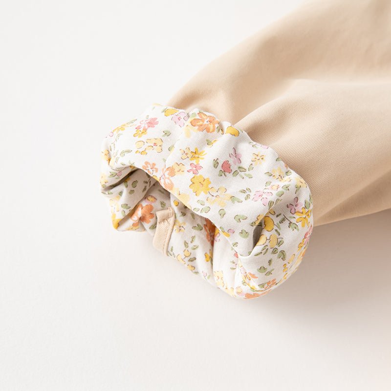 Floral Lining Contrast Mesh Girl Khaki Trench Coat   0cm