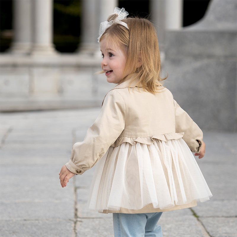 Floral Lining Contrast Mesh Girl Khaki Trench Coat   0cm