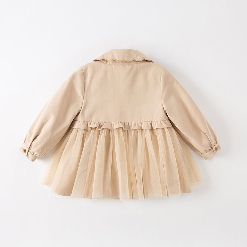 Floral Lining Contrast Mesh Girl Khaki Trench Coat   0cm