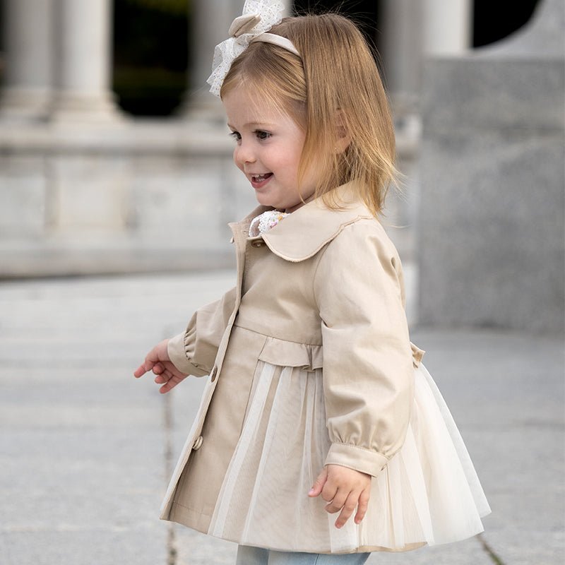 Floral Lining Contrast Mesh Girl Khaki Trench Coat   0cm