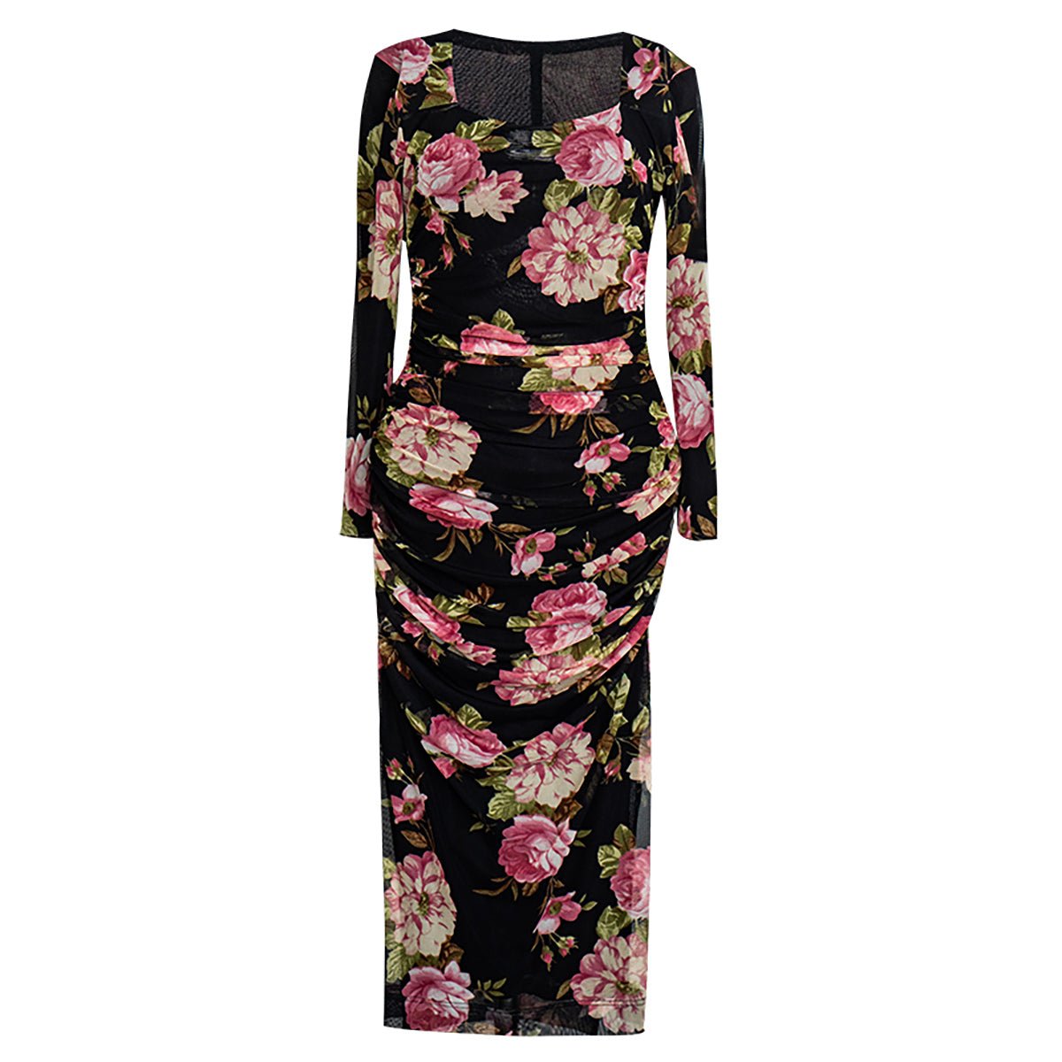 Floral Print Square Neck Long Dress   0cm
