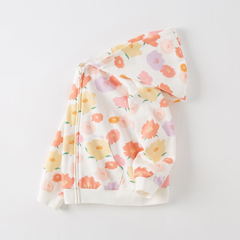 Flourishing Flowers Girl Zip Through Floral Hooded Jacket   0cm