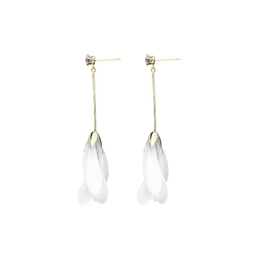 Flower Drop White Earrings