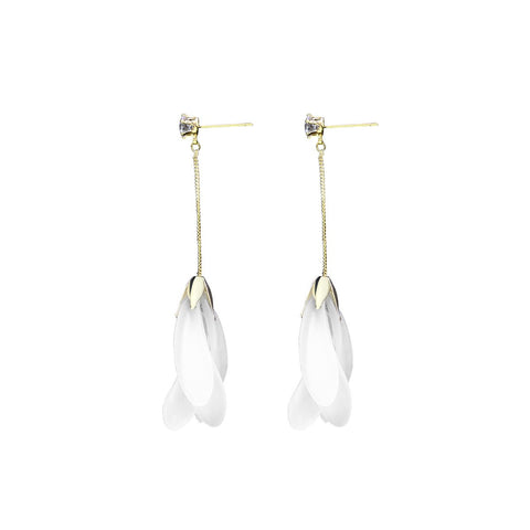 Flower Drop White Earrings