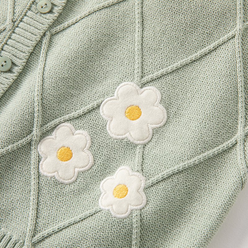 Flower Embroidery Girl Cable Knitted Green Vest   0cm