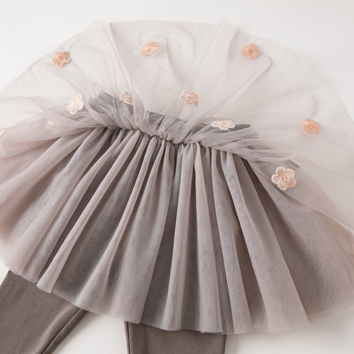 Flower Embroidery Girl Coffee Tutu Skirt Leggings   0cm